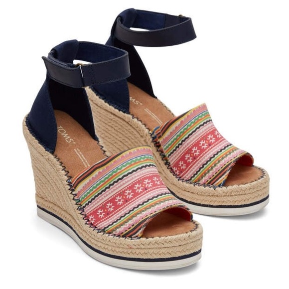 Toms Shoes - TOMS Womens Hmong Tapestry Marisol Jute Summer Spring Casual Wedge size 8.5